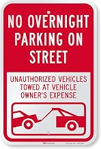 SmartSign 18 x 12 inch “No Overnight Parking On Street - Unauthorized Vehicles Towed” Metal Sign, 63 mil Aluminum, 3M Laminated Engineer Grade Reflective Material, Red and White, Made in USA