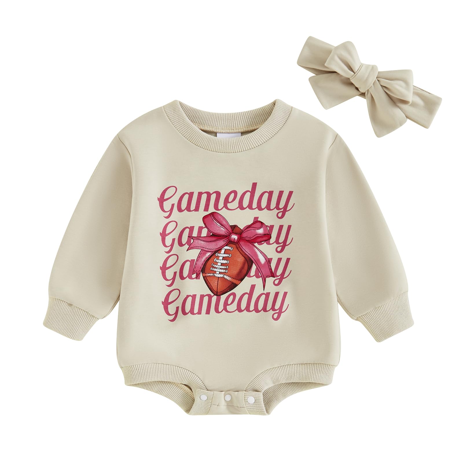 BemeyourBBs Newborn Baby Girl Football Clothes Bubble Romper Sweatshirt Romper Fall Cute One Piece Outfit