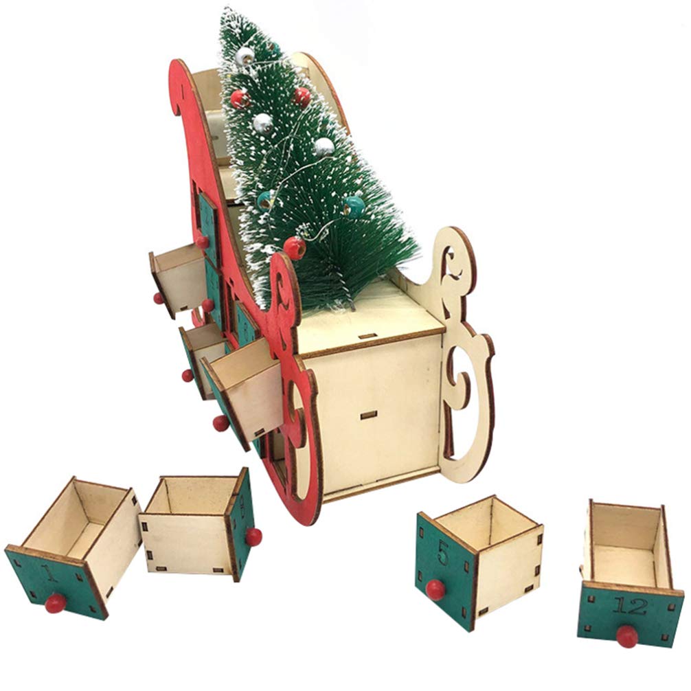 Calendario de Adviento de Madera para Rellenar con pequeño árbol Artificial, Calendario de Navidad Reutilizable, con cajones para decoración de Mesa de Madera, decoración de Navidad