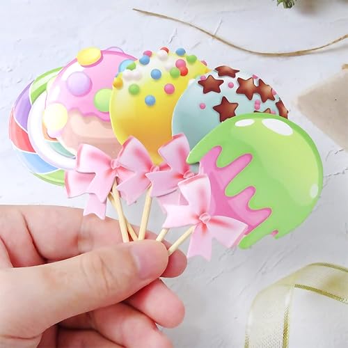 Miniatura 3 de yueton 20 adornos para cupcakes con diseño de piruletas de caramelo dulce para tartas temáticas de Candyland, para baby shower, cumpleaños, boda,