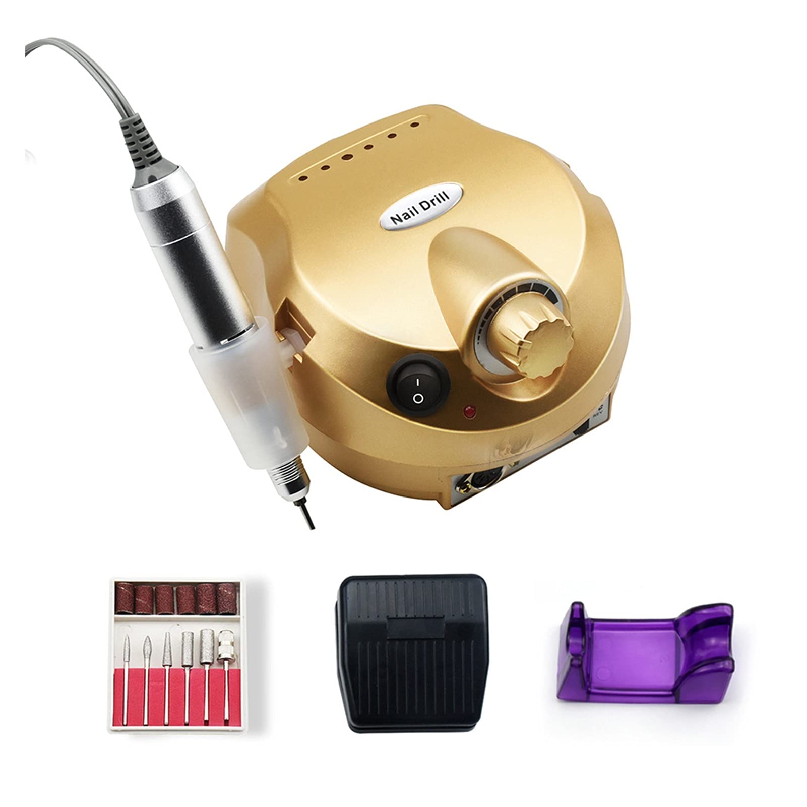Máquina Perforadora de uñas Máquina de Taladro uñas 2500 0RPM Aparato máquina manicura Profesional para el Kit pedicura Taladro eléctrico con Herramienta Clavo Cortador(Gold)