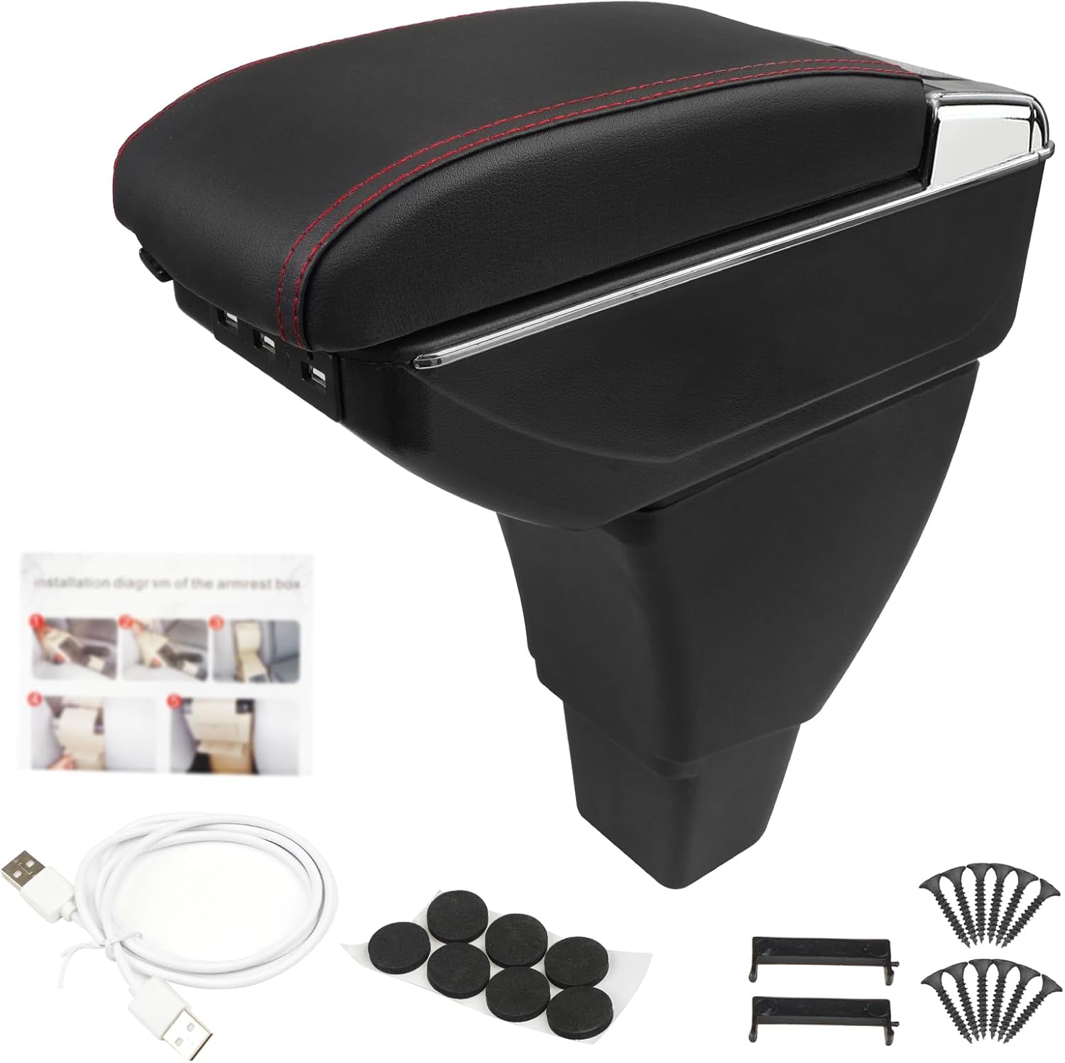Center Console Armrest Compatible with Scion xB Toyota bB 2004 2005 2006 with 7 USB Port Cup Holder Double Layer Organizer Storage Box (All Black)