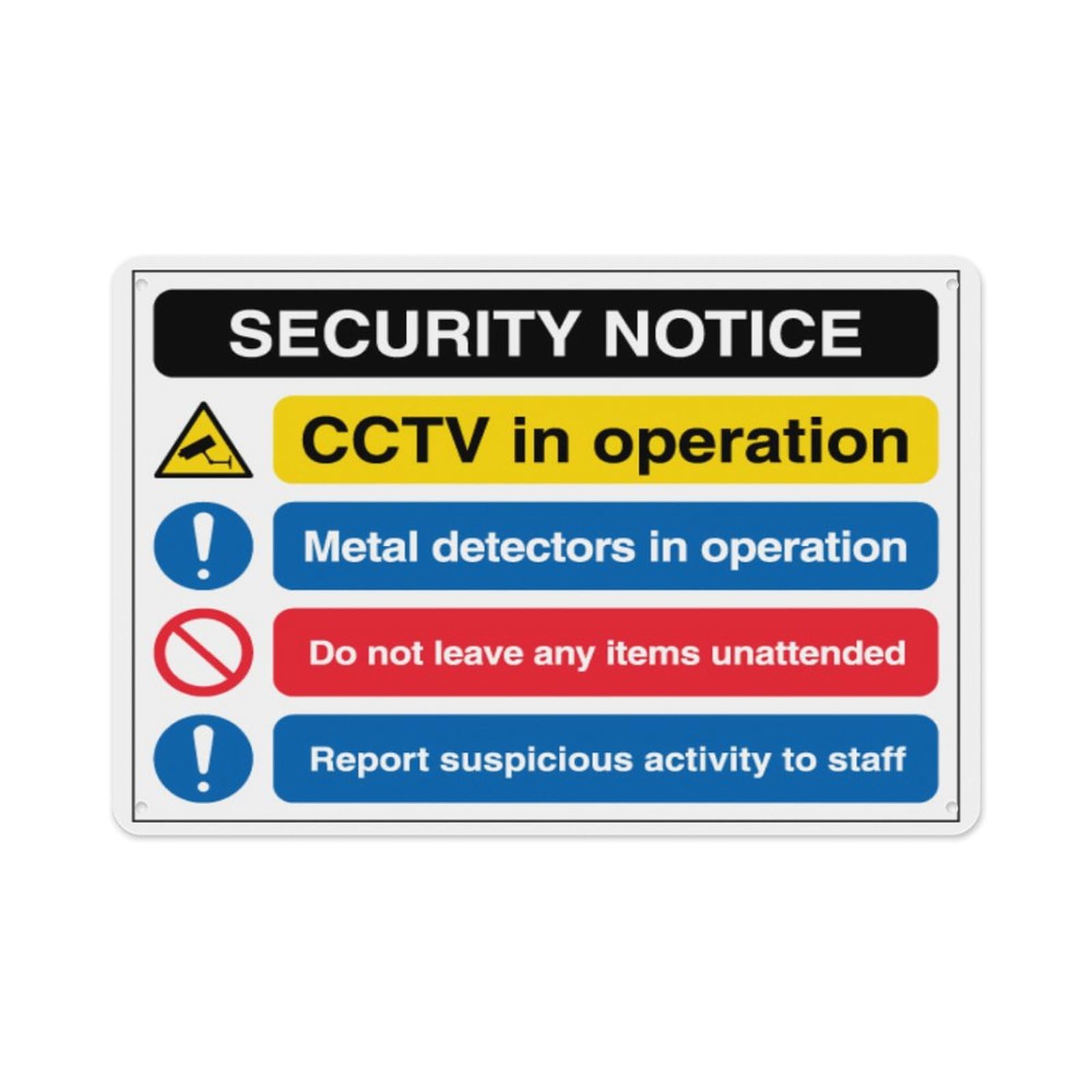 peiyeety Security Notice - Cctv Metal Detectors Unattended Items Aluminum Tin Warning Signs For Home Outdoor Garden 12X16 Inches