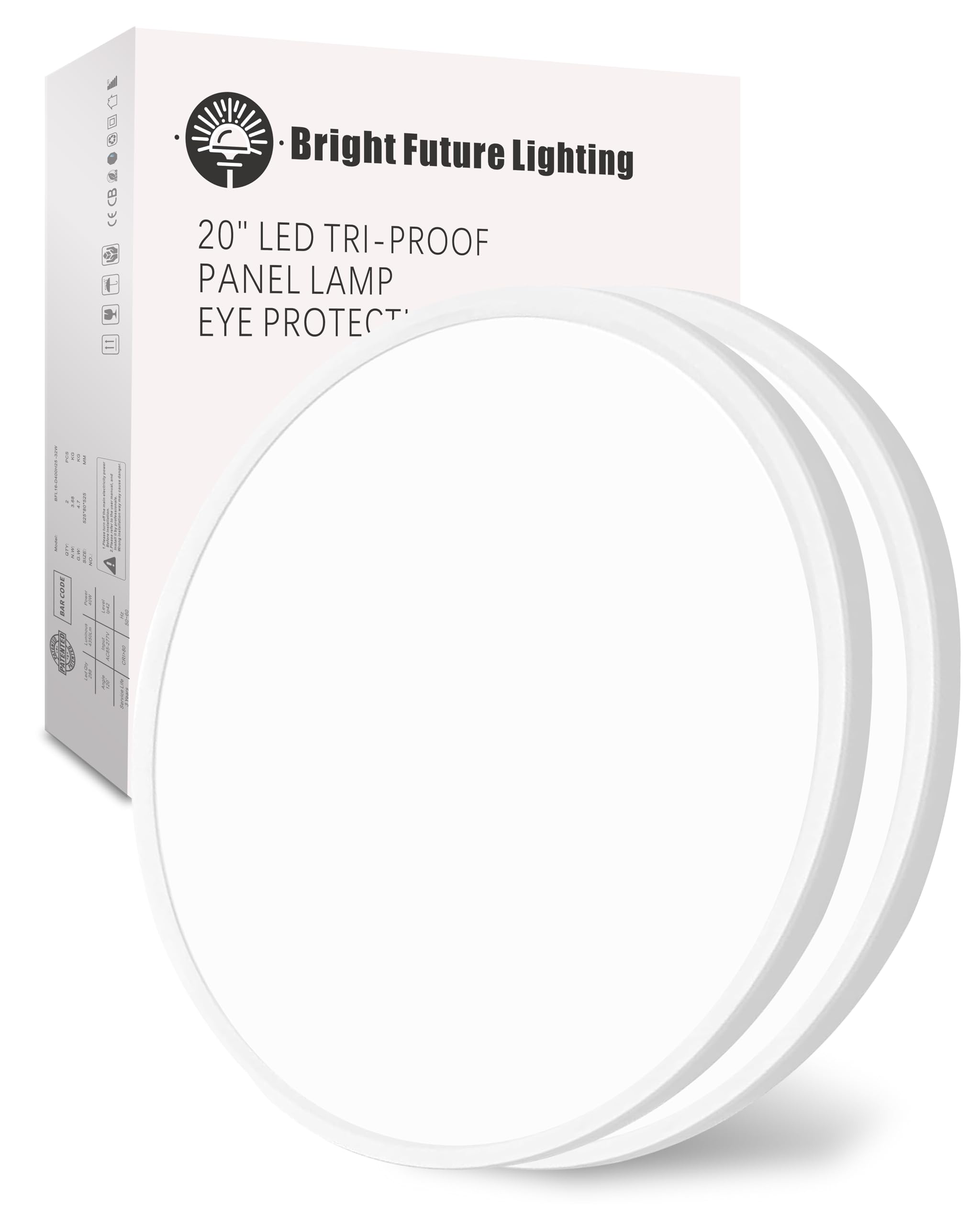 20 Inch Large LED Flush Mount Ceiling Light Fixture, Round 40w 4350lm 3000k,4000k,6000k CCT Selectable, Modern Flat Panel Super Slim Led Ceiling Light,for Living Dining Kitchen Room (2Pack-White)