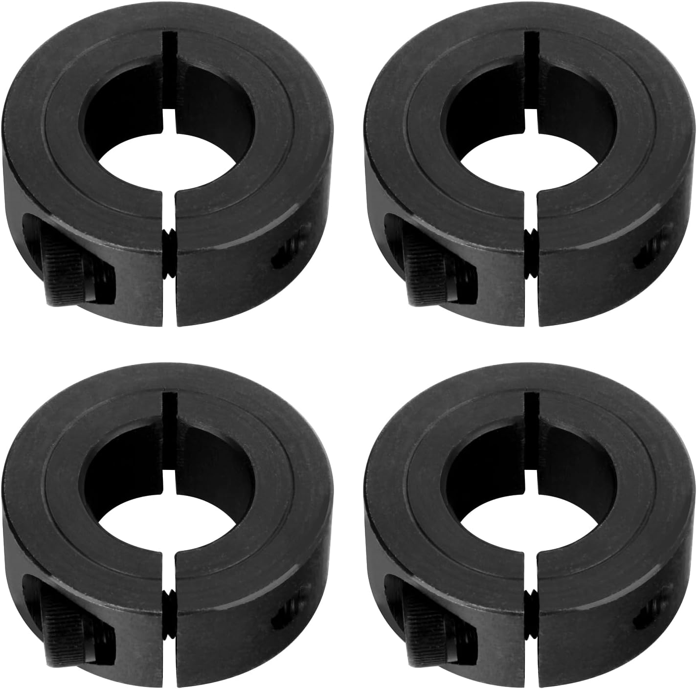 (4-Pack) Shaft Collar 1-1/4" Bore, 1045 Steel Set Screw Split Clamp-On Collars, 2-1/16" OD, 1/2" Thickness, with M4 Set Screws