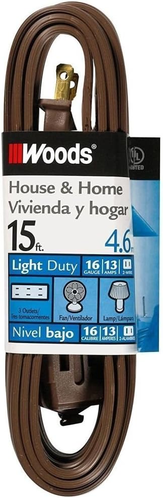 Woods 0603 15-Foot Cube Extension Cable with Power Tap, Brown By Woods