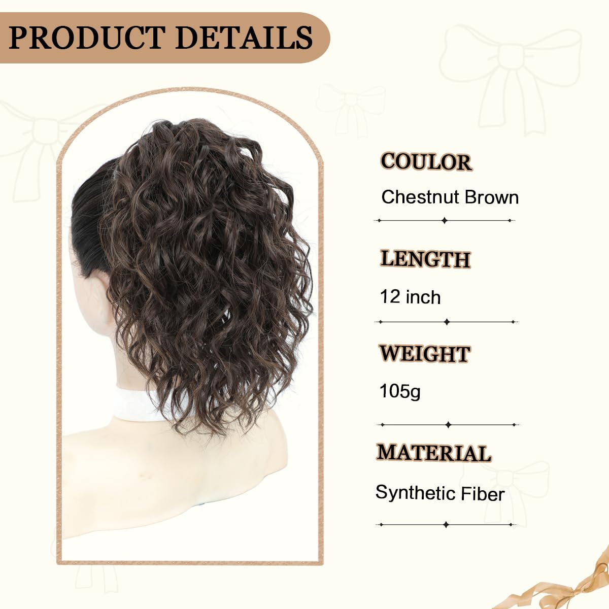 VEGALILY 12 inch Hair Extensions Clip in Chestnut Brown Ponytail extension Short Curly Claw Clip Ponytail Synthetic Drawstring ponytail Hair Pieces for Women for Daily Use - Image 2