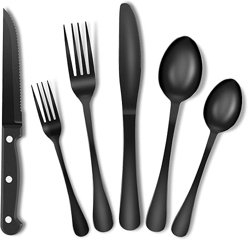 Juego de cubiertos negros 48 piezas juego de cubiertos negros para 8 personas vajilla de acero inoxidable de grado alimenticio incluye cucharas