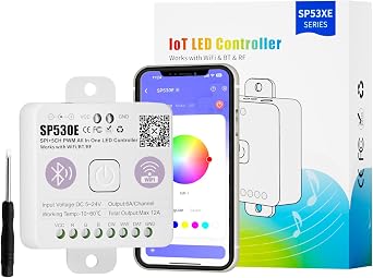 MIWISE LED Controller Smart LED Driver Dimmer WiFi+Bluetooth Dimmable 12-in-1 for PWM+SPI COB/SMD/5050 LED Strip Lights Single Color CCT RGB RGBW RGBCCT Tape Light DC5V 12V 24V,Work with Alexa/Google