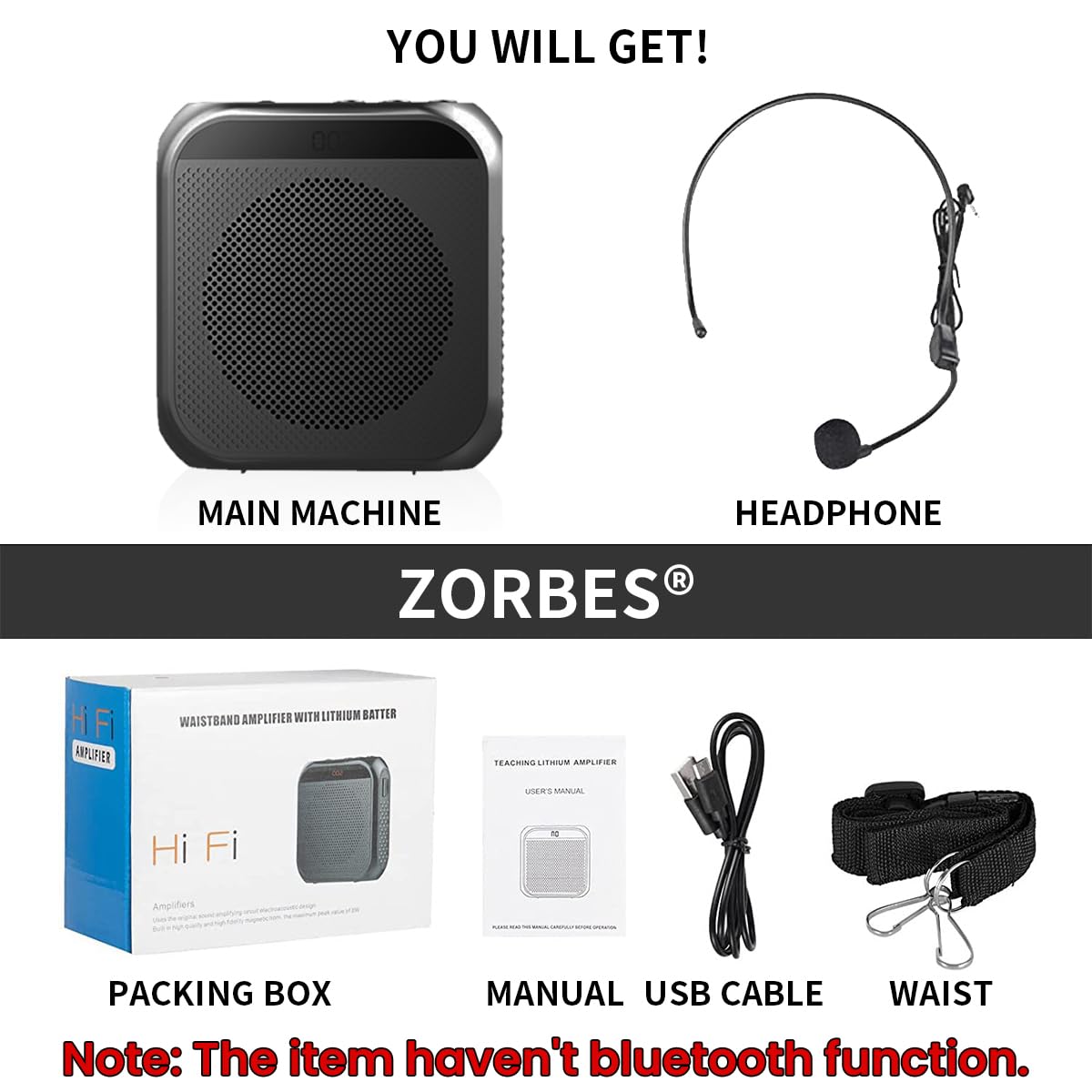 ZORBES® Voice Amplifier for Teachers - Microphone Headset Set 2200 mAh, with Headset Microphone Support TF Card/U Flash Disk, Portable Voice Amplifier for Teachers, Tour Guide, Coach, Speaker (Black) - Image 5 thumbnail