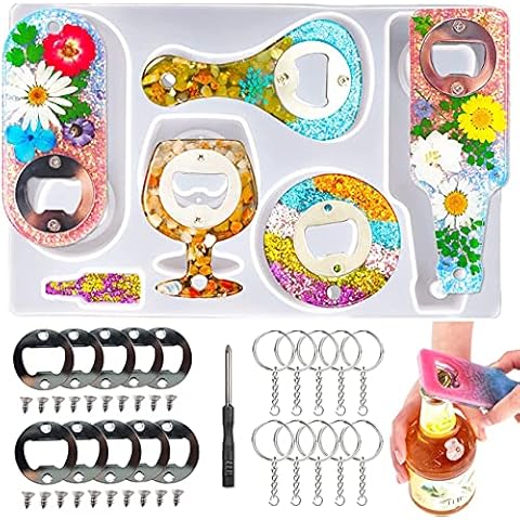 Resin Bottle Opener Mold Kit Silicone Beer Spanner Mold Set for Epoxy Resin Casting with 10pcs Wrench Cover