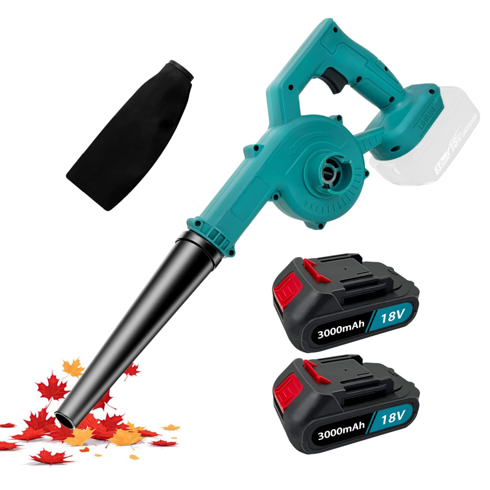 Leaf Blower with 2pcs 3000mAh Batteries, 500W Cordless Handle Electric Blower Vacuum Combo, Stepless Speed Control, Mini Leaf Blowers Lawn Care Patio Garages Dust Snow Blowing Pet