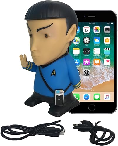 FAMETEK Star Trek TOS - Mr. Spock Altavoz Bluetooth con efectos de sonido, micrófono y citas auténticas de Spock