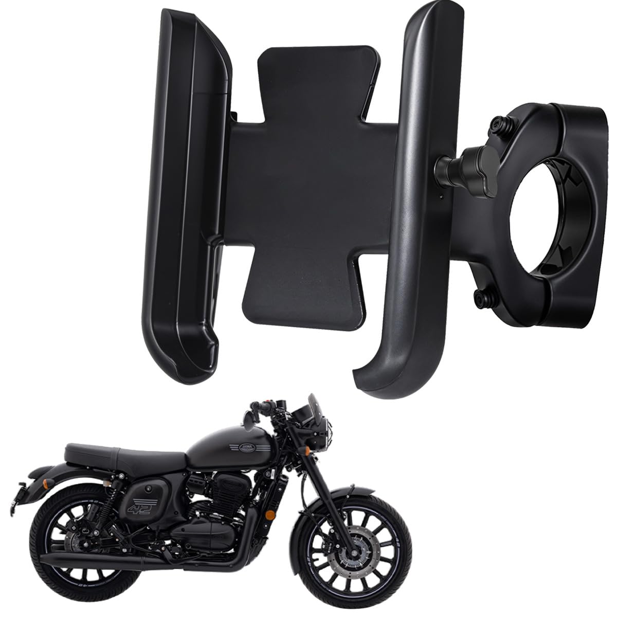 WHIPONE CNC Metal Bike Mobile Holder Compatible for Jawa 42, 360° Rotation Phone Mount Cradle for Bicycle & Motorcycle, Handlebar for All Smartphones, Anti-Slip, Full Grip (Black)-image-36