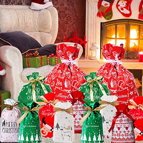 Funnlot Christmas Drawstring Gift Bags 32Pcs In 7 Styles Christmas Wrapping Bags Xmas Treats Bags Christmas Party Favor Pouch Goody Sweet Treat Candy Bags With Ribbon Ties Christmas Gift Bags Drawstring #TOP4