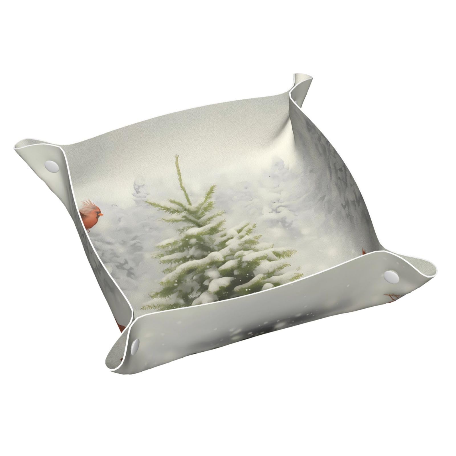 HLBSDM Winter Pine Tree with Cardinal Birds Tray Men's Leather Valet Parking Portable Entrance Trays Bedside Storage Box