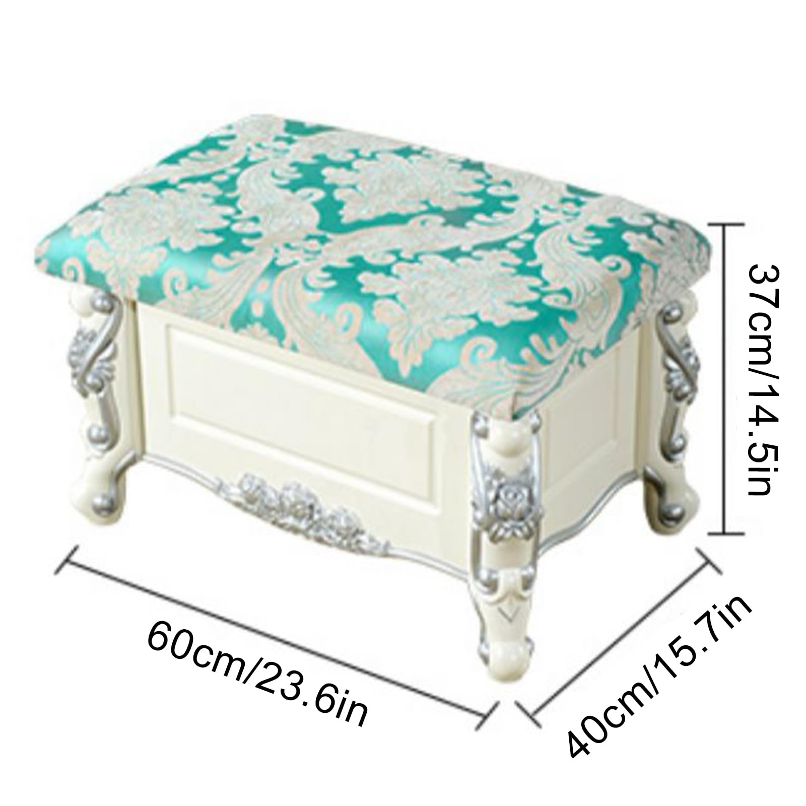 Banco de almacenaje tapizado Bordado, Banco de Entrada de Gran Capacidad, Banco Multifuncional de Fin de Cama Que Ahorra Espacio para Dormitorio de casa Dormitorio(60x40x37cm(24x16x15), Blue+Gold)