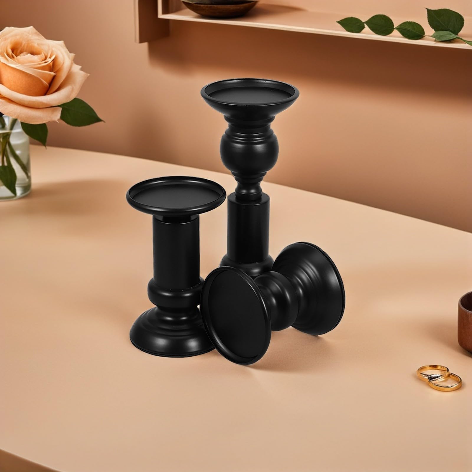 Candelabro Decorativo de Metal Negro 3 Piezas para Velas