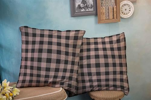 Miniatura 4 de Paquete de 2 fundas de almohada decorativas de 20 x 20 pulgadas, patrón de cuadros Vichy de espiga de espiga en color beige y gris para textiles