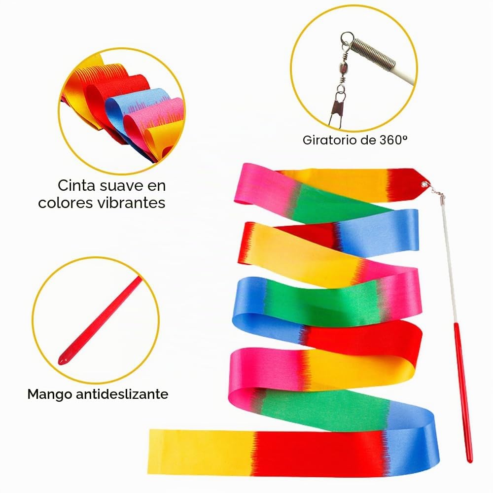 10 Piezas Cinta Gimnasia Ritmica Niña, 2M Cinta de Gimnasia Ritmica | Cinta de Danza con Varita, Cintas Gimnasia Ritmica de Baile Rítmico Gimnasia Artística Infantil Entrenamiento de Baile