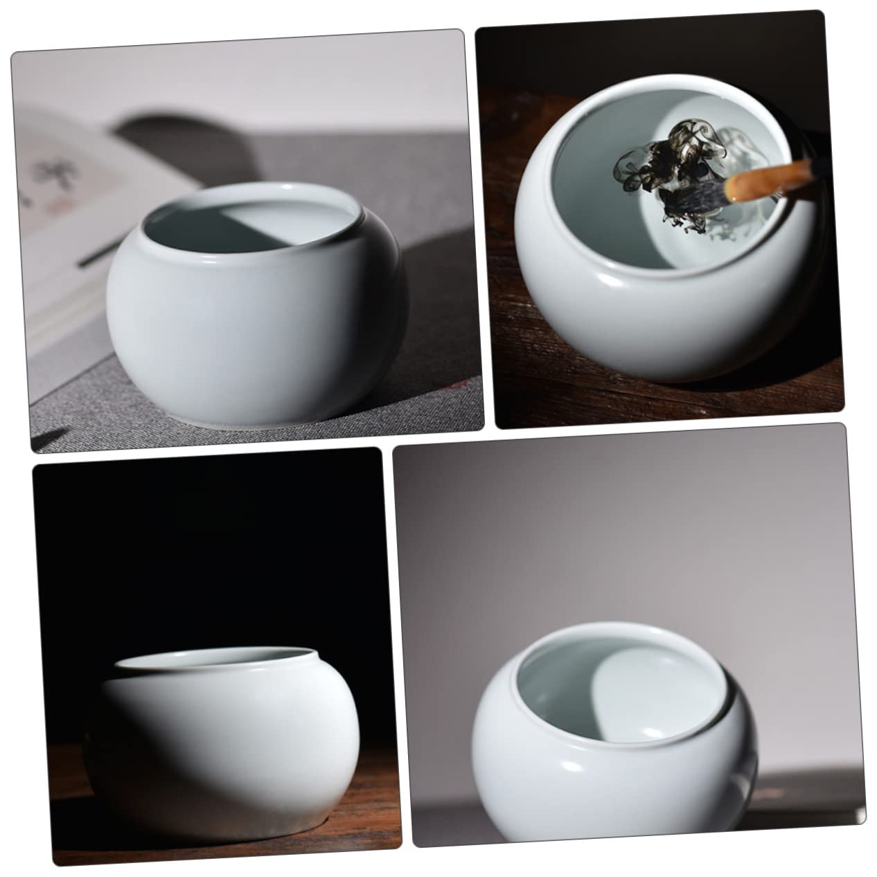 Pot à Eau Céramique Blanc pour Lave-pinceaux Léger et Portable, pour Cérémonie du Thé et Calligraphie, Design Simple et Élégant