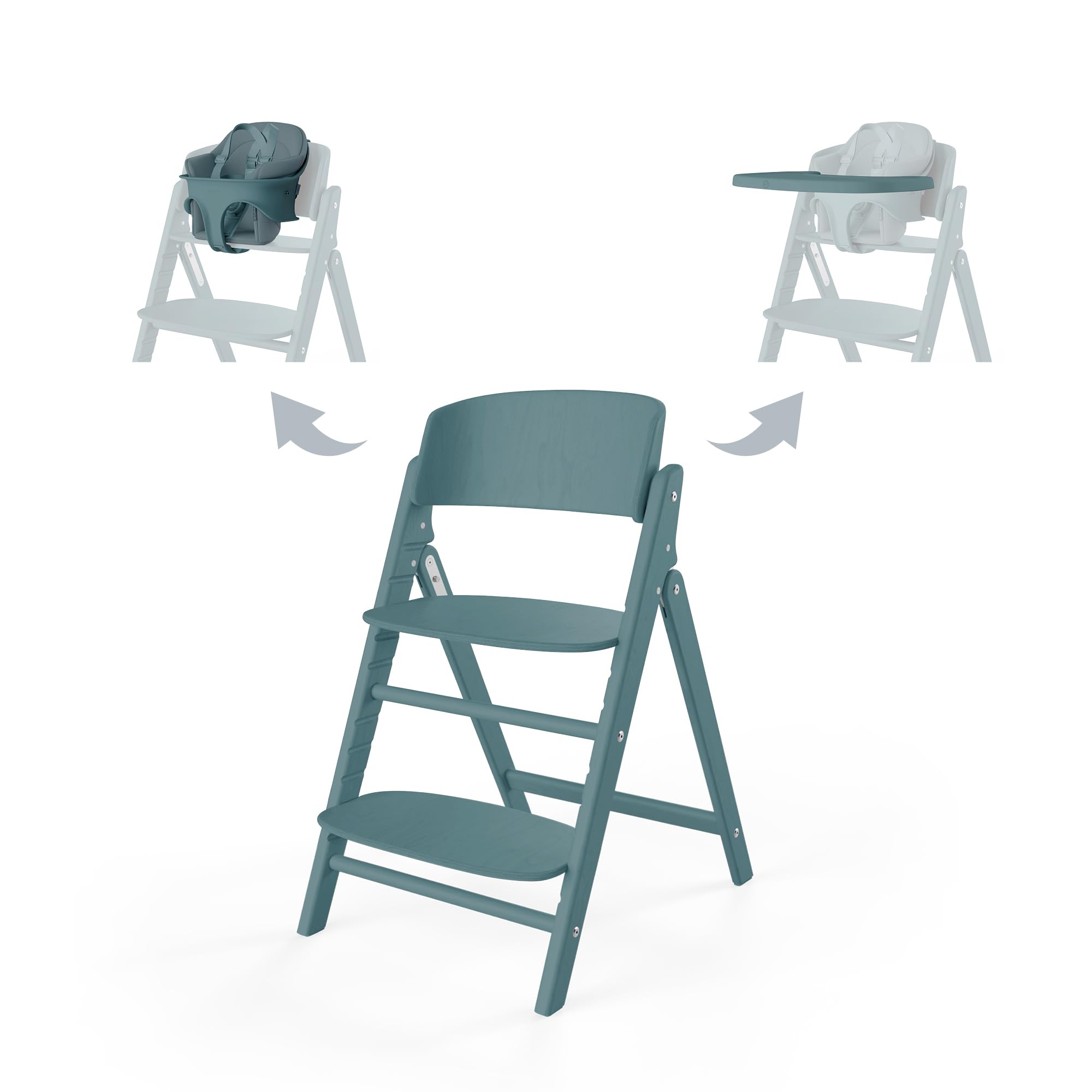 CYBEX Gold krzesełko do karmienia CLICK & FOLD Zestaw 3w1, Rośnie razem z dzieckiem, Może być używany od urodzenia przez osobne Złote Gniazdo Leżaczka, drewno bukowe/plastik, Stone Blue