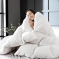 WhatsBedding White Feather Comforter California King 104x96 - All-Season Duvet Insert with Feather & DownFiber Fill, Ultra Soft 100% Cotton