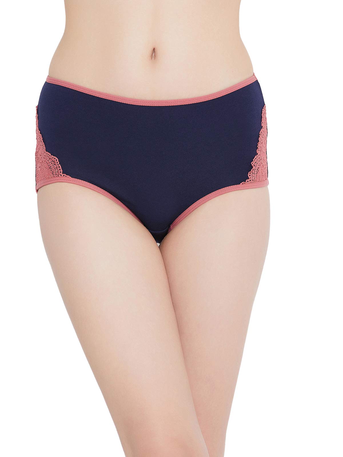 CloviaWomen's Cotton High Waist Hipster Panty with Lace Inserts (PN3368I08_Blue_M)