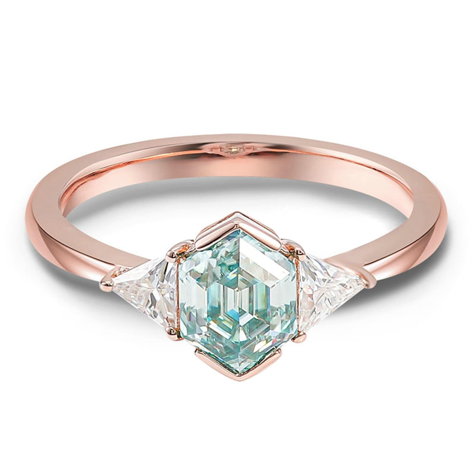 Daesar Anelli Amicizia Oro Rosa 14K, Anello di Matrimonio Donna Elegante Moissanite A Doppio Triangolo e Esagono Verde da 1ct-3ct Anello Fidanzamento Donna Oro Rosa per Fidanzata, Sposa