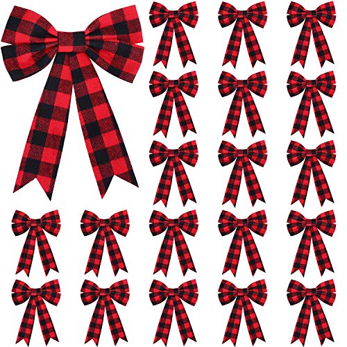 WILLBOND 20 Pieces Christmas Plaid Bows Red and Black Buffalo Check Bows Holiday