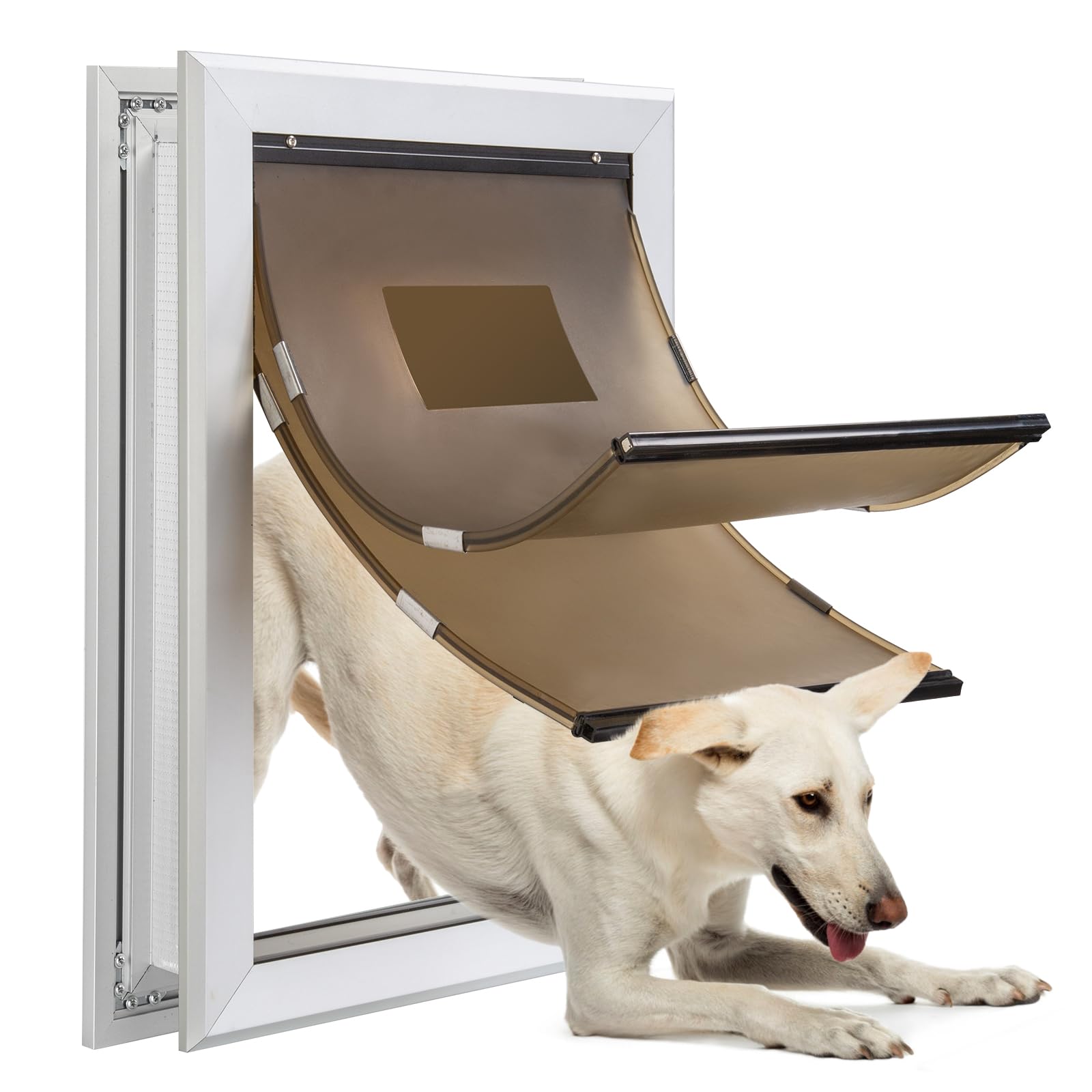 Qeelko Aluminum Pet Door, Durable Dog Door for Dog and Pets, Doggie Door with Double Automatic Closing Magnetic Flaps 11" x 16", Suitable for Interior