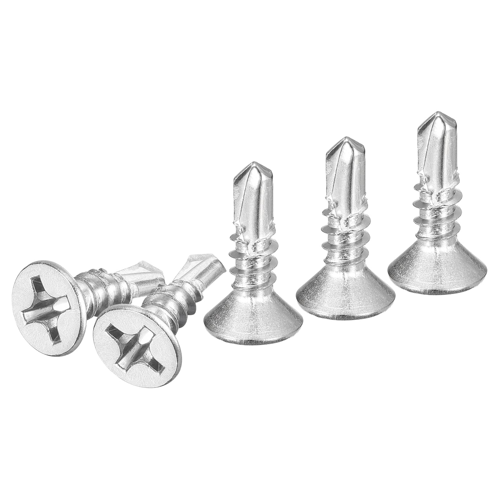 DTGN 100Pcs ST5.5x19mm Self Drilling Screws, 410 Stainless Steel Flat Head Phillips Sheet Metal Screw