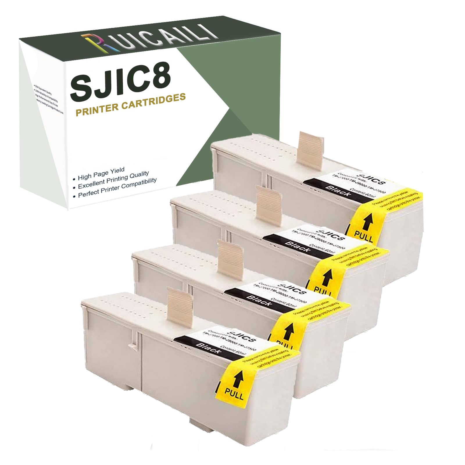 SJIC8 Tintenpatronen, Schwarz, 50 ml, kompatibel mit Epson sjic8, kompatibel mit TM-J7000, TM-J7500, TM-J 7500 Serie und TM-J7500 P TM-J9000, 4 Stück