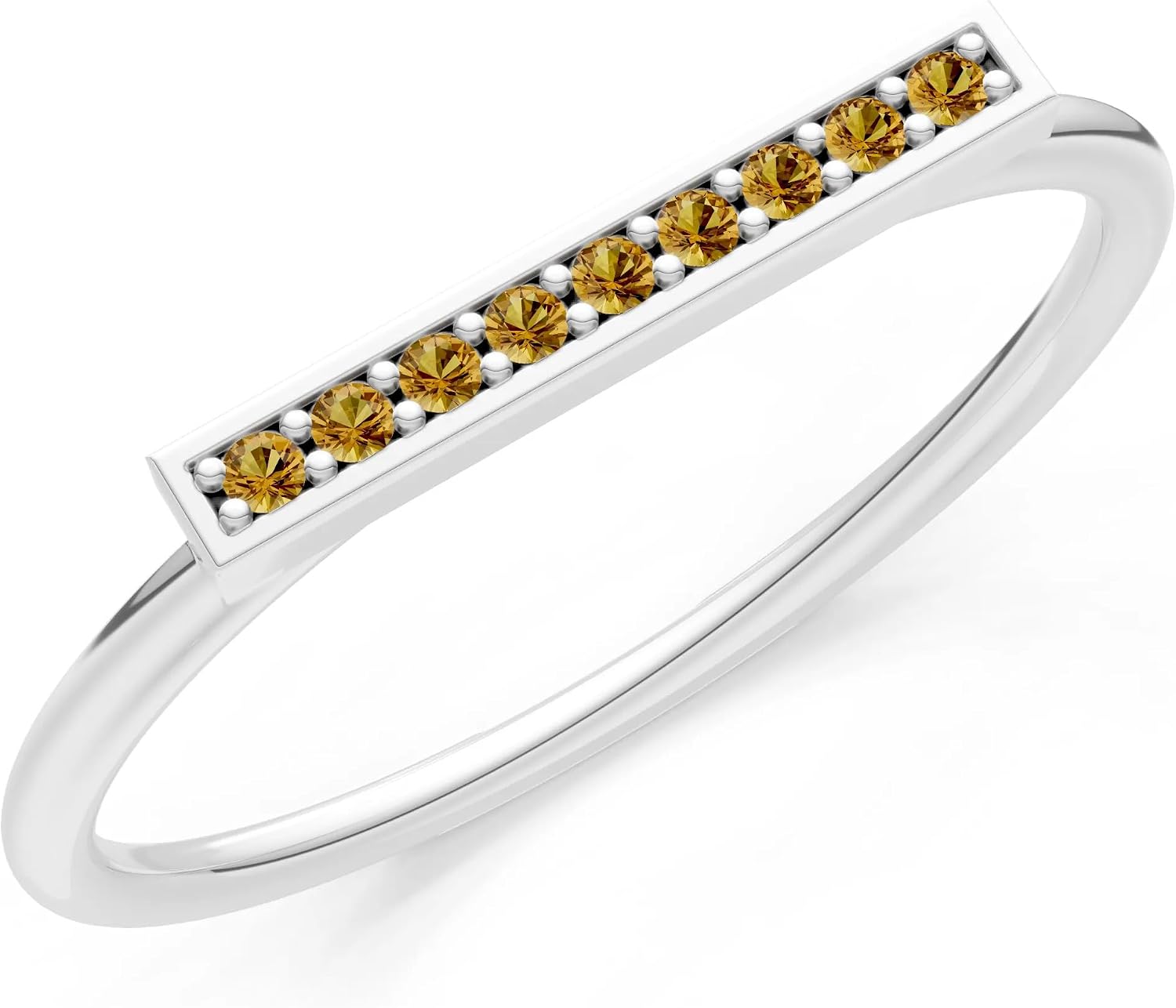 PEORA Round Cut Citrine Stackable Band Available in Solid 10K, 14K or 18K Ring – White, Yellow or Rose Gold