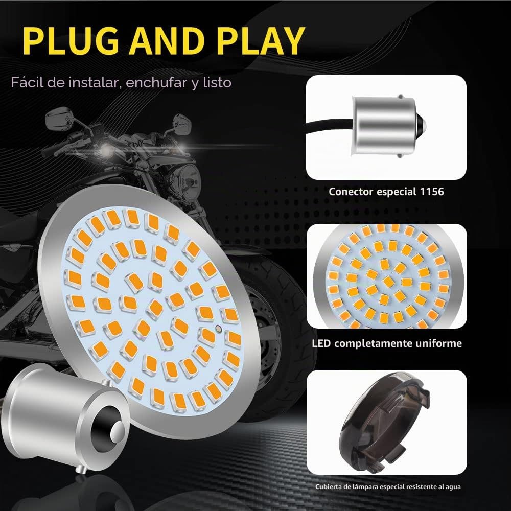 yifengshun 1156 48 LED Delanteros Traseros De Motocicleta Indicadores Con Lente Ahumada De 5cm Super Brillante áMbar LED Luz De SeñAl De Giro Para Harley Touring Sportster Softail Dyna Taillight 4pcs