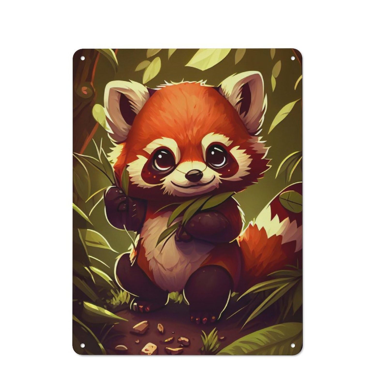 Junmoney Cute Red Panda Animal Cottage Style Metal Wall Decor 40X30cm, Farmhouse Metal Sign For Kitchen, Cottage, Porch Or Garden Room