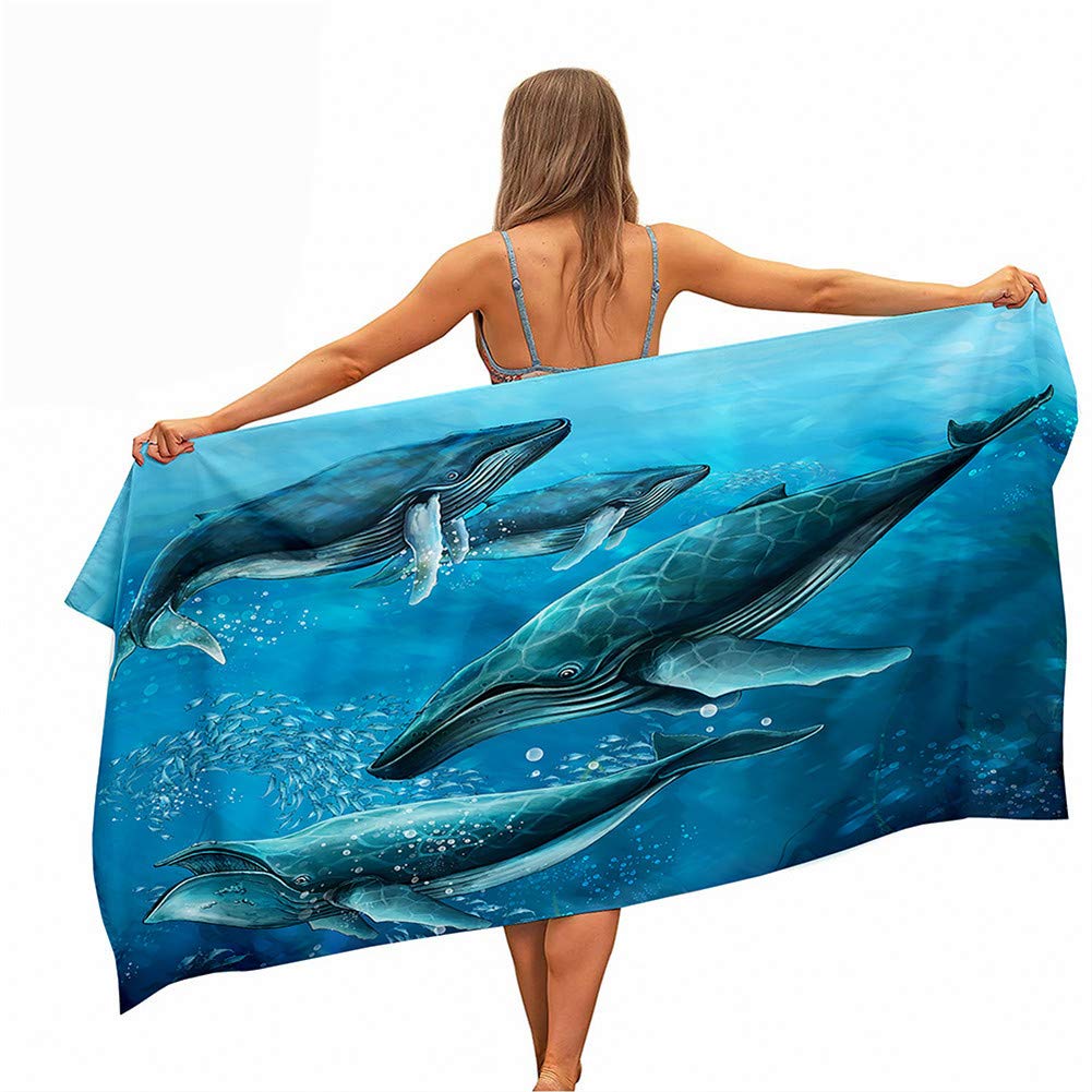 Surwin Girls Grey Dolphin Beach Bath Towel, Jump Dolphin Print Microfibre Quick Dry Extra Large Lightweight Super Soft Summer Towels For Travel Vacation Pool Swim Or Sports Fitness (,80X160cm)