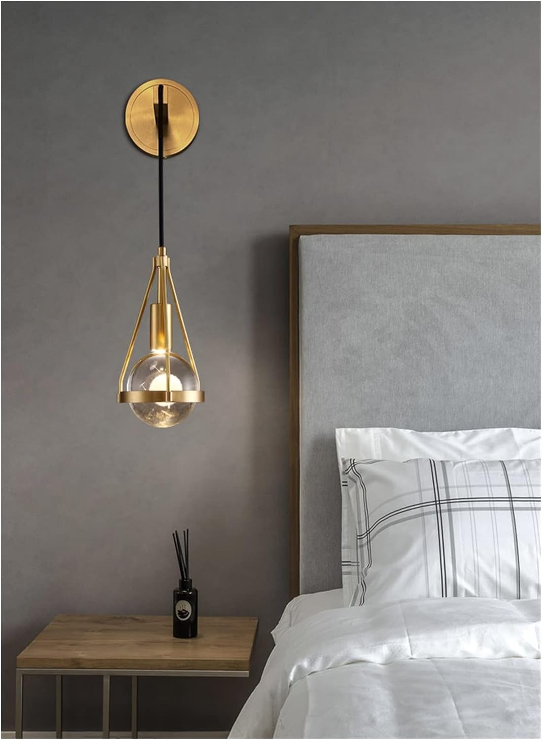 SMCCYYSD Copper Luxury LED Wall Light Bedroom Bedside Modern - Lamp Background Staircase Corridor Single Head Glass Fixtures, Pendant