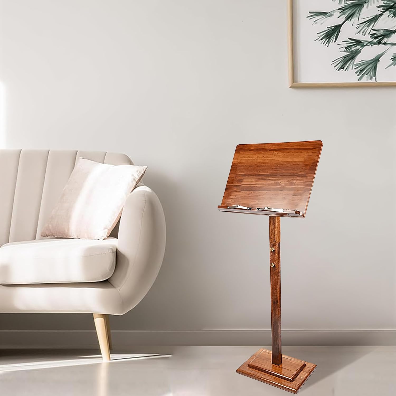 Wooden Music Stand for Sheet Music - Bamboo Desktop Book Stand with Carrying Bag Adjustable Height, Lectern Podium On-Stage Holder for Guitar Violin Piano Players