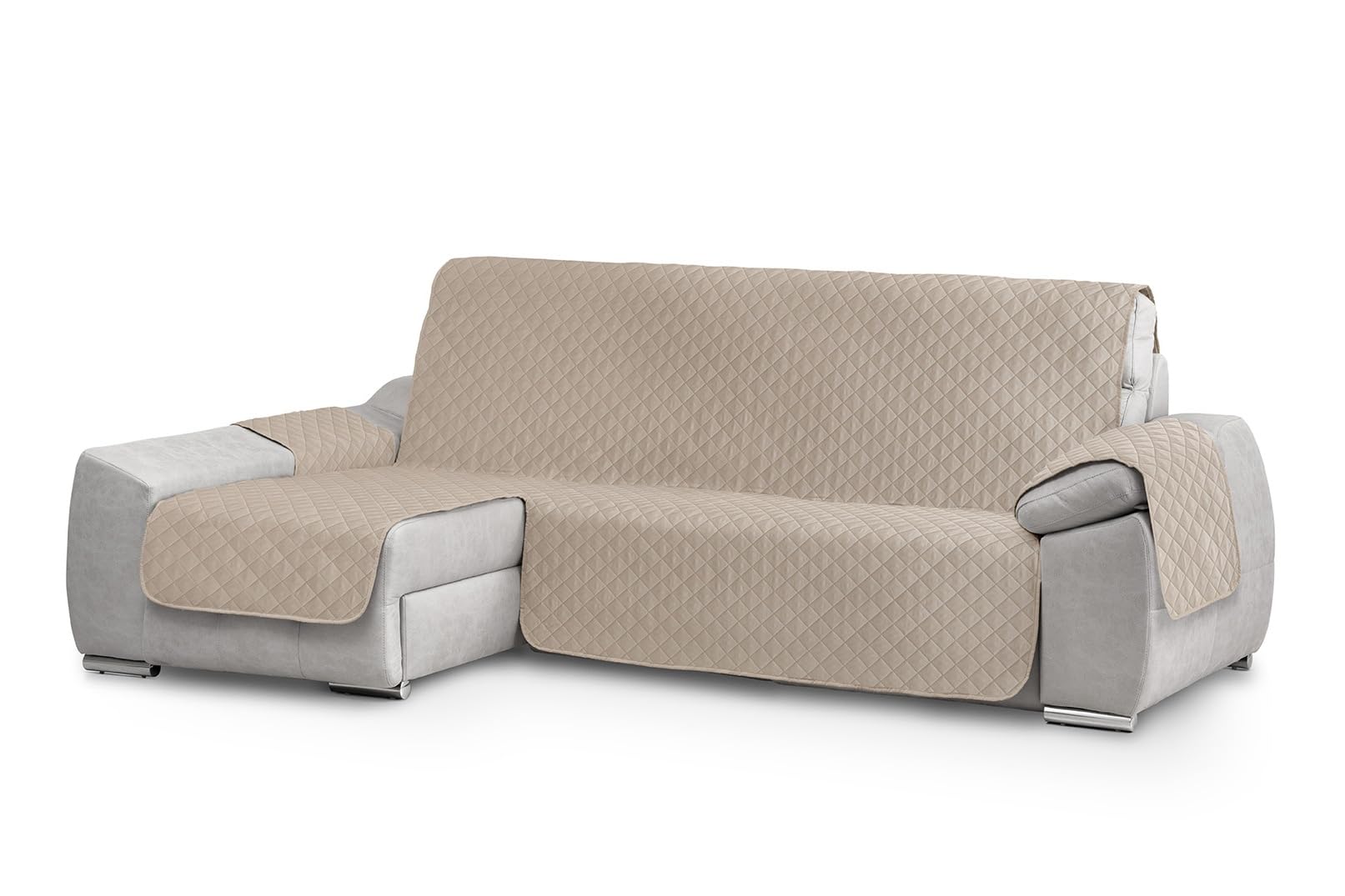 Textilhome Funda Cubre Sofá Chaise Longue Circus – Protector de Sofá Acolchado, Brazo Izquierdo (240 cm), Lavable y Resistente contra Manchas y Desgaste – Color Beige (Visto de Frente) OEKO-TEX STANDARD 100
