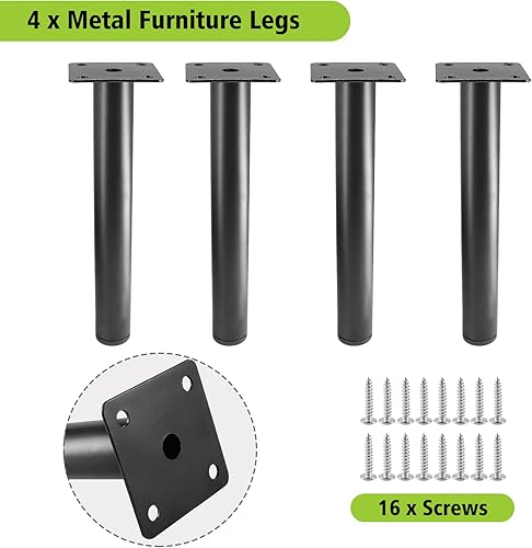 Miniatura 2 de Patas negras para muebles de 7.5 pulgadas  7.480 in, 4 patas modernas para sofá, patas de repuesto para gabinete, patas de metal resistentes con