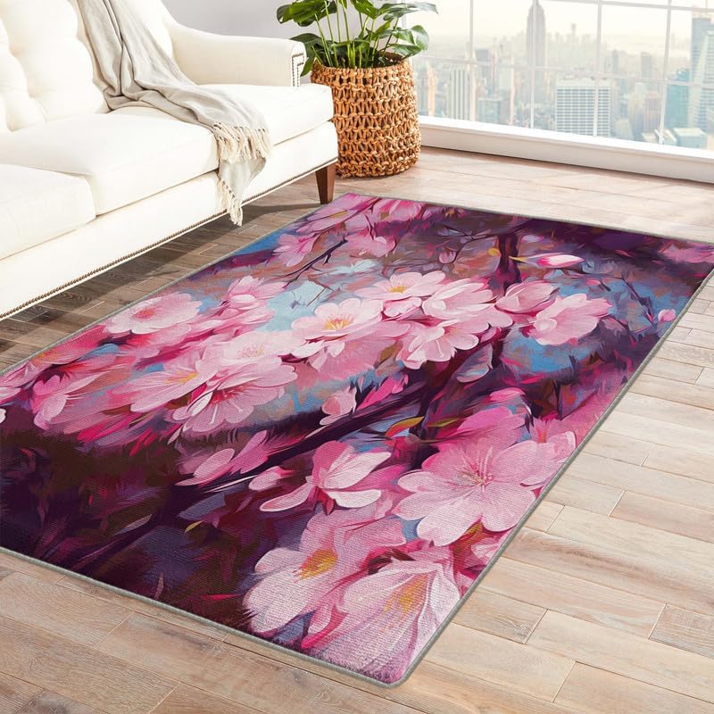 Miniatura 9 de Alfombras lavables para entrada, sala de estar, dormitorio, alfombra de flor de cerezo y decoración del hogar, alfombra de área japonesa Sakura de 2