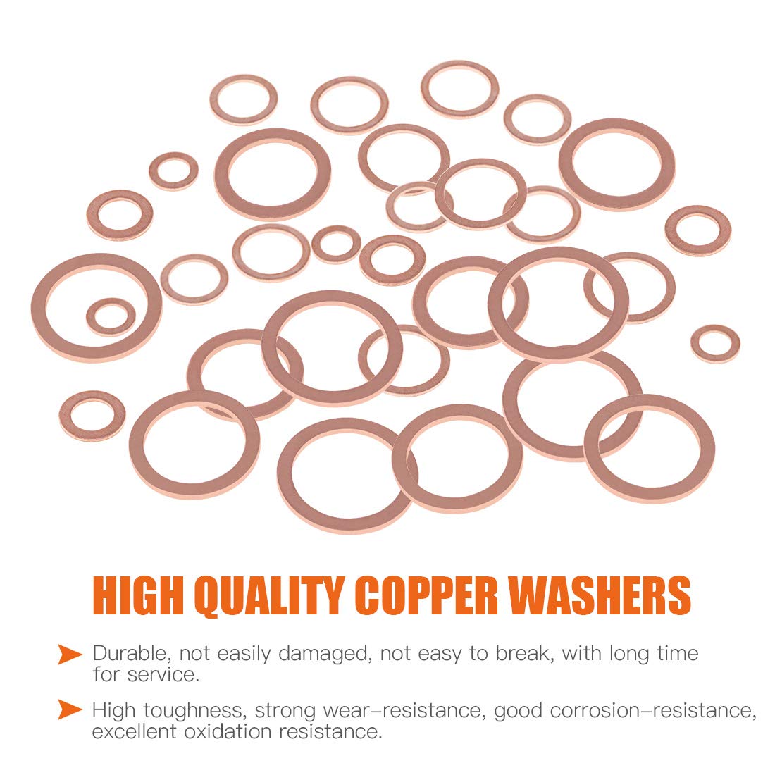 Rustark 165 Pcs Copper Washer Assortment 8 Size M6 M8 M10 M12 M14 M16 M18 M20 Metric Sealing Washers Flat Ring Washers with Storage Case (8 Sizes) - Image 4
