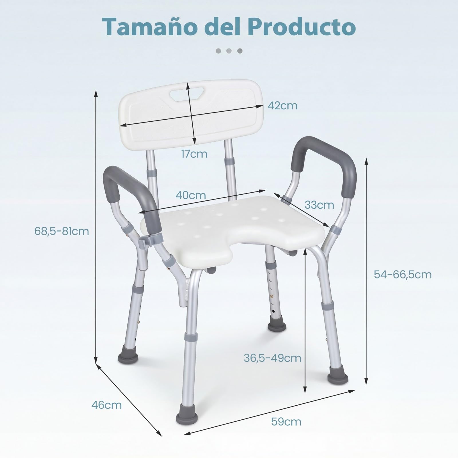 COSTWAY Silla para Ducha para Mayores, Silla de Baño con Altura Ajustable en 6 Niveles, Asiento Antideslizante, Respaldo Curvo y Apoyabrazos Acolchados, Taburete de Ducha con Marco de Aluminio