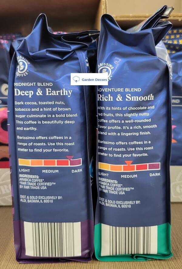 Barissimo Midnight Blend Dark Roast & Adventure Blend Medium Roast Ground Coffee 12oz 340g (Two Bags)