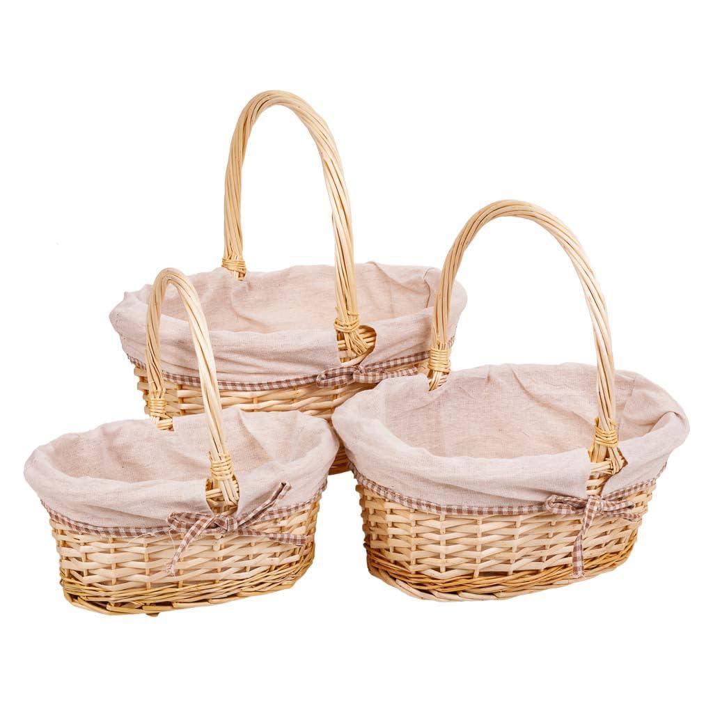 Wicker Lined Baskets Set 3 Pieces, Multicoloured, Standard