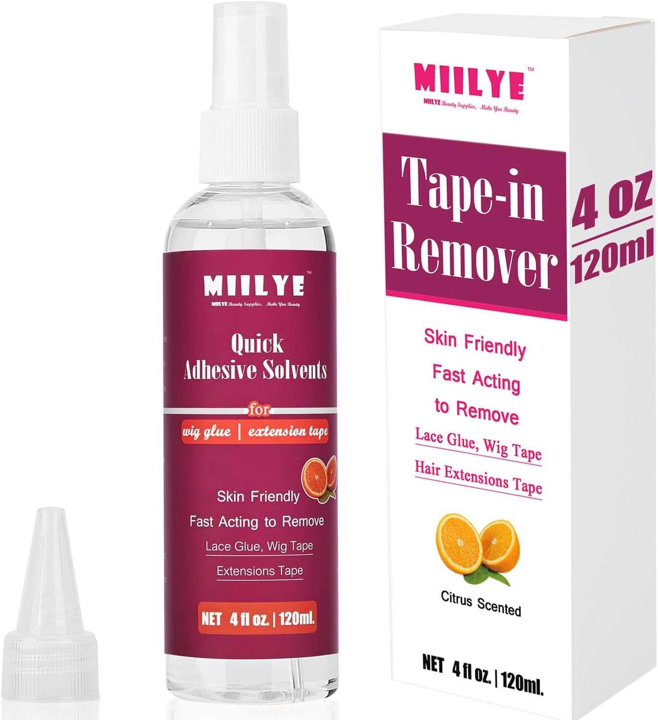 Miilye Tape In Extension Remover Spray 4Oz/120Ml, Lace Wig Glue Fast Removes Double Sided Hair Extensions & Residue| Gentle On Skin| No Greasy| Easy To Clean