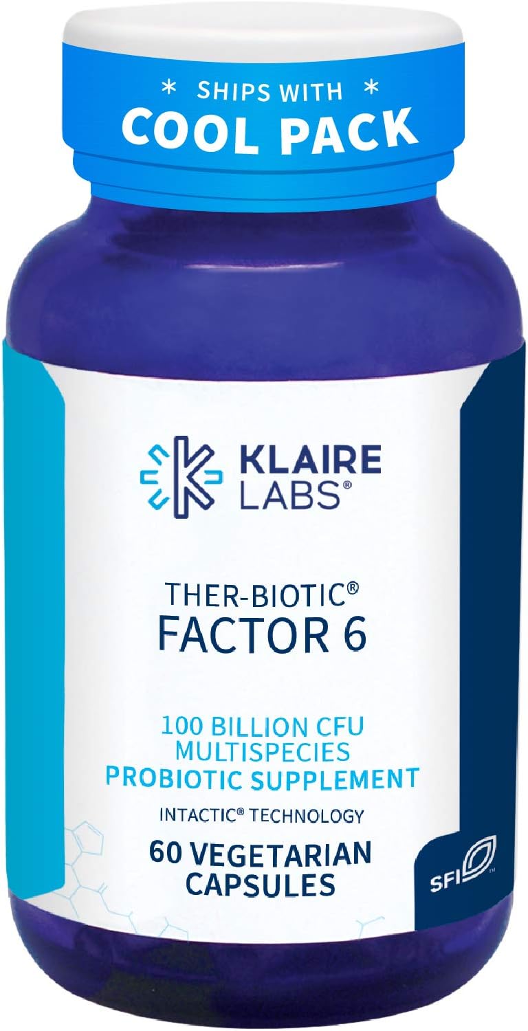 Klaire Labs Ther-Biotic Factor 6 Probiotic - Ultra-Strength 100 Billion CFU Probiotics for Men & Women - Supports Immune, Digestive & Colon Health - Hypoallergenic, Dairy Free (60 Capsules)