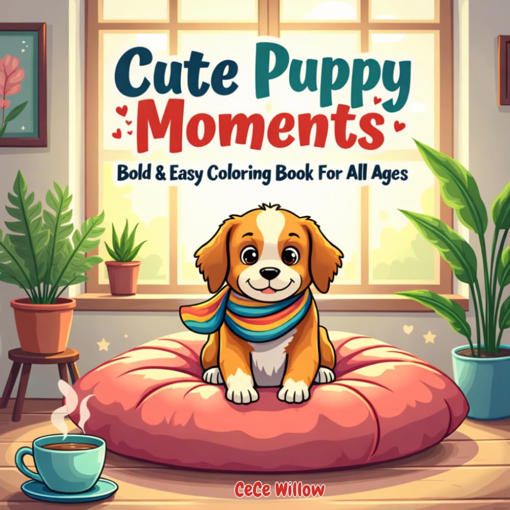 Cute Puppy Moments: Bold & Easy Coloring Book for All Ages