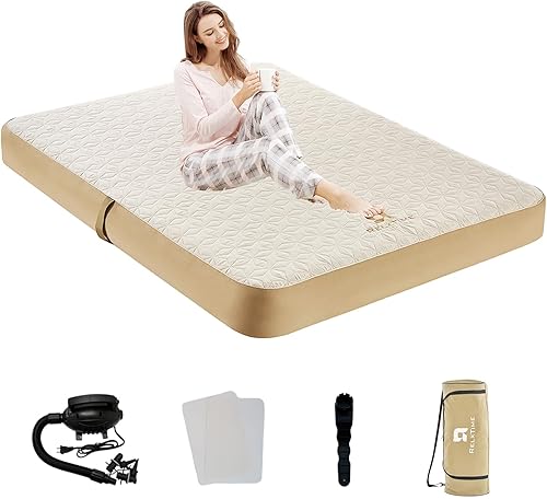 Colchón de aire tamaño individual, colchón de campamento, colchón inflable duradero, bomba eléctrica, funda de colchón superior lisa, colchón